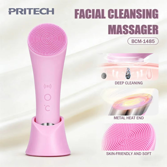 PRITECH Rechargeable Facial Cleansing Brush Vibration Exfoliating Cleansing Brush Waterproof Face Brush Women and Men BCM-1485