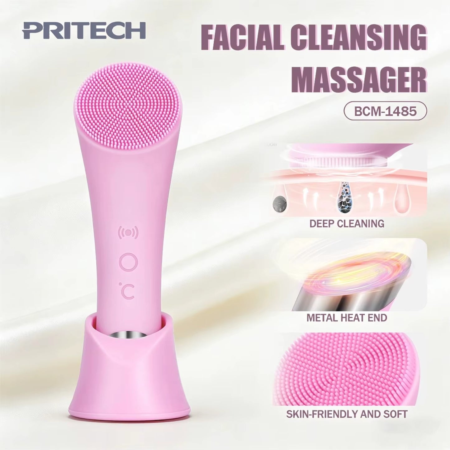 PRITECH Rechargeable Facial Cleansing Brush Vibration Exfoliating Cleansing Brush Waterproof Face Brush Women and Men BCM-1485