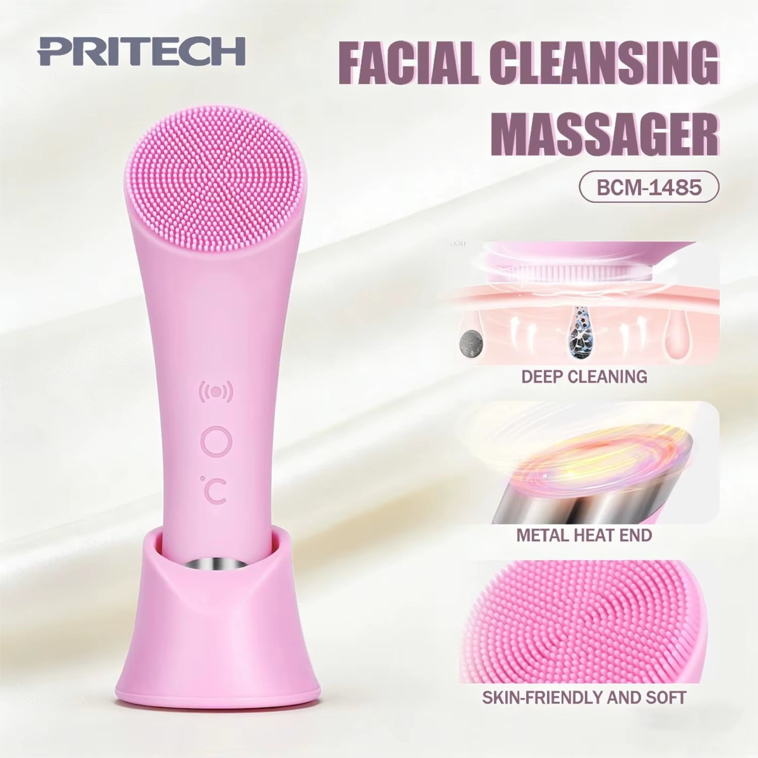 PRITECH Rechargeable Facial Cleansing Brush Vibration Exfoliating Cleansing Brush Waterproof Face Brush Women and Men BCM-1485